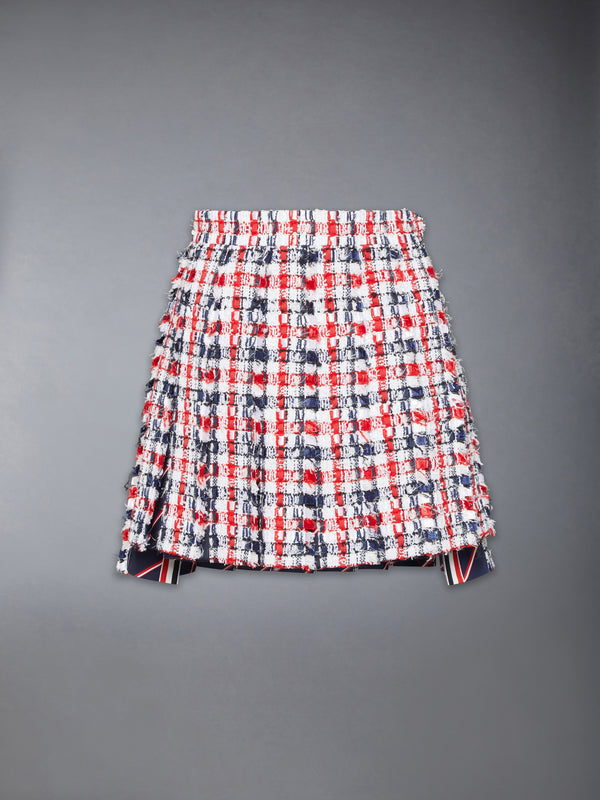 GINGHAM SATIN RIBBON TWEED PLEATED MINI SKIRT - featured image