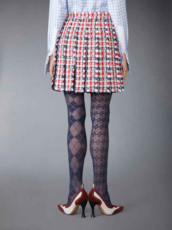 GINGHAM SATIN RIBBON TWEED PLEATED MINI SKIRT - image 3