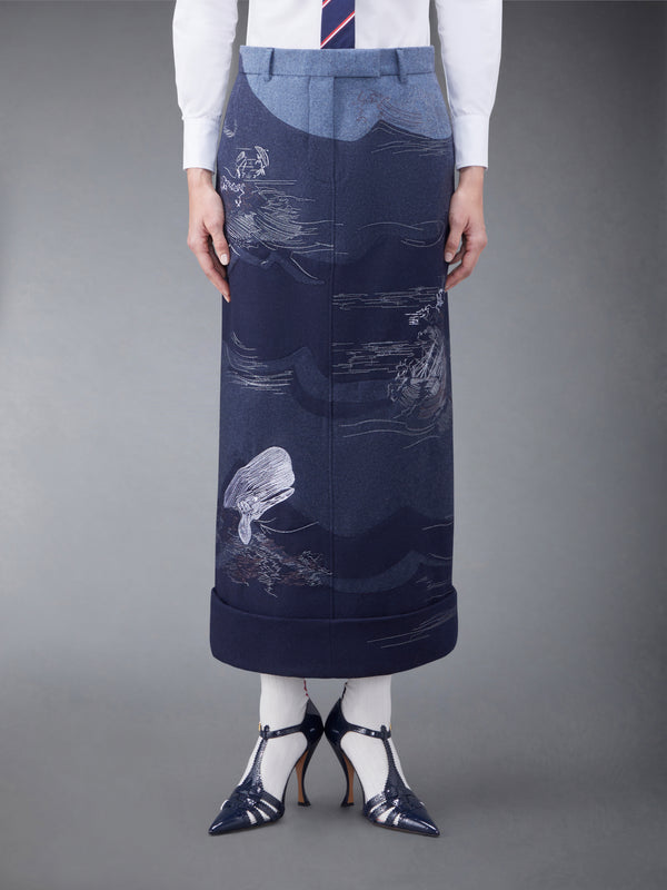Wool Flannel Stitch Detail Calf Length Sack Skirt - featured image