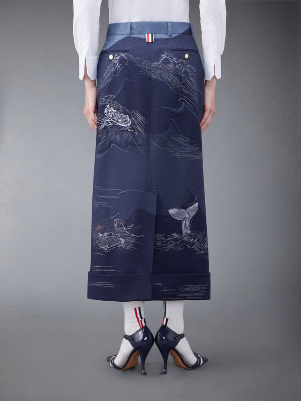 Wool Flannel Stitch Detail Calf Length Sack Skirt - image 3