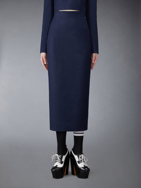 FLANNEL BUTTON BACK PENCIL SKIRT NAVY