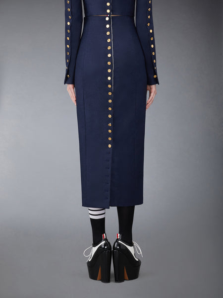 FLANNEL BUTTON BACK PENCIL SKIRT NAVY