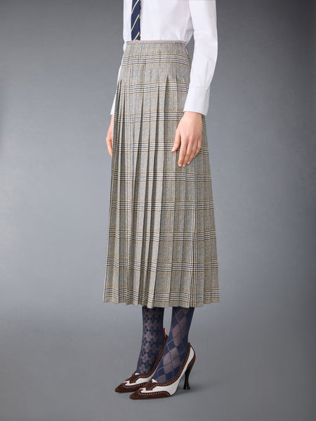 HUNTING TWEED SILK TWILL PLEATED SKIRT BLK/WHT