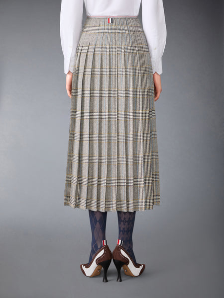HUNTING TWEED SILK TWILL PLEATED SKIRT BLK/WHT