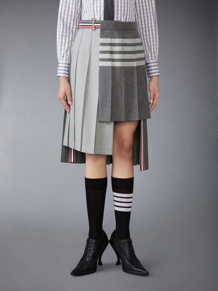 WOOL FLANNEL 4-BAR PLEATED SKIRT MEDIUM GREY