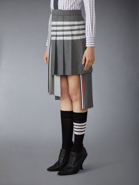 WOOL FLANNEL 4-BAR PLEATED SKIRT MEDIUM GREY
