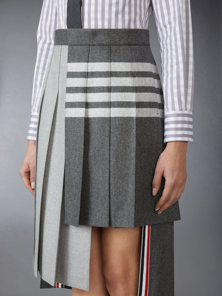 WOOL FLANNEL 4-BAR PLEATED SKIRT MEDIUM GREY