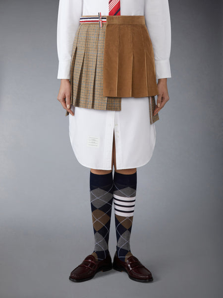 GUNCLUB CHECK CHEVIOT TWEED PLEATED MINI SKIRT BROWN