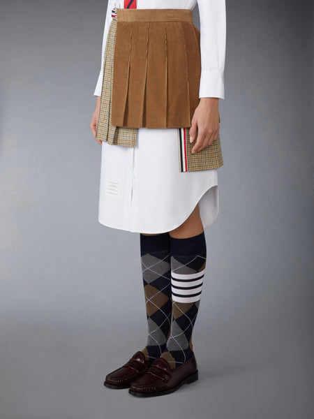 GUNCLUB CHECK CHEVIOT TWEED PLEATED MINI SKIRT BROWN
