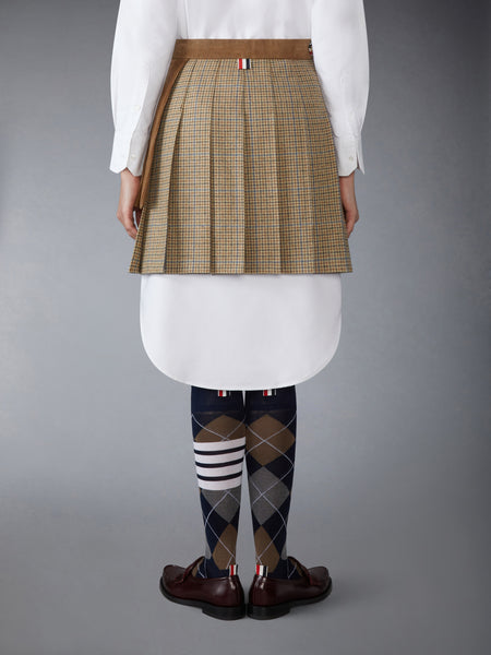 GUNCLUB CHECK CHEVIOT TWEED PLEATED MINI SKIRT BROWN