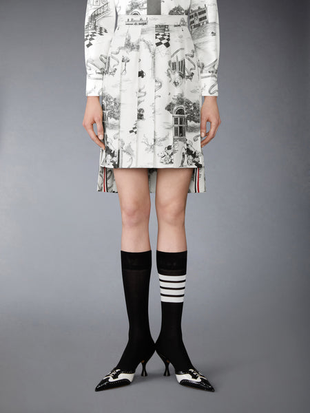 SILK TWILL HECTOR TOILE PLEATED SKIRT BLK/WHT