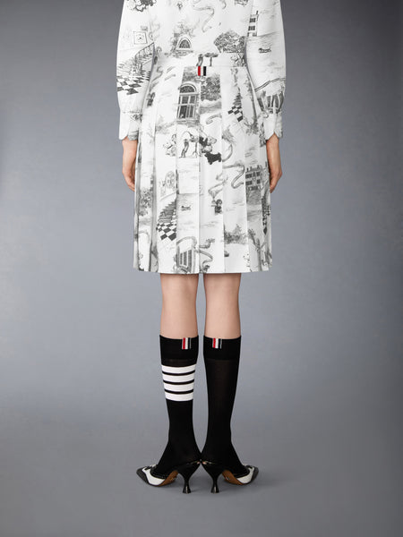 SILK TWILL HECTOR TOILE PLEATED SKIRT BLK/WHT
