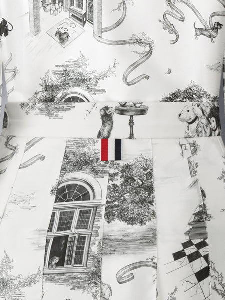 SILK TWILL HECTOR TOILE PLEATED SKIRT BLK/WHT