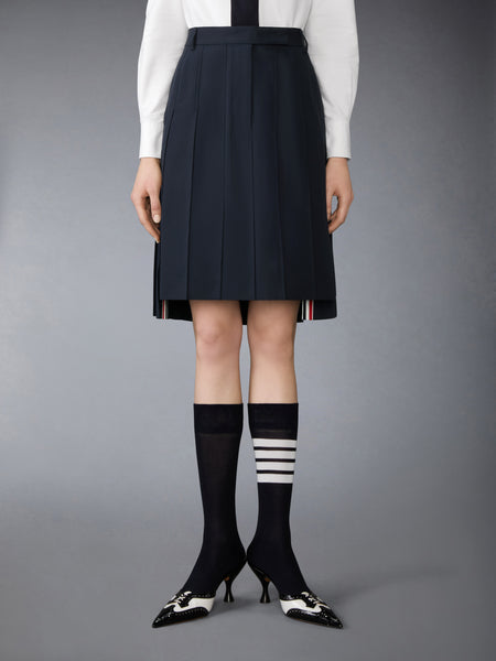 COTTON SUITING PLEATED SKIRT NAVY