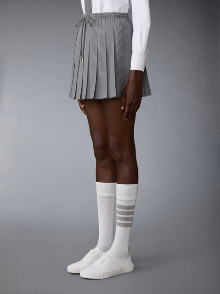 WOOL SEERSUCKER DRAWSTRING PLEATED MINI SKIRT LT GREY