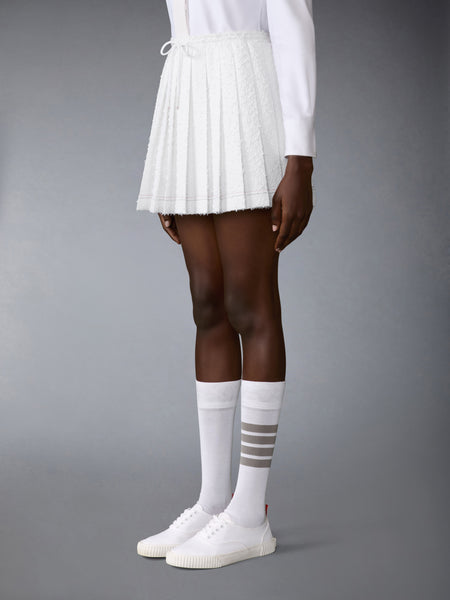 EYELASH TWEED DRAWSTRING PLEATED MINI SKIRT WHITE
