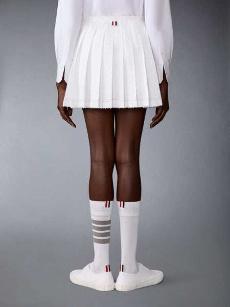EYELASH TWEED DRAWSTRING PLEATED MINI SKIRT WHITE