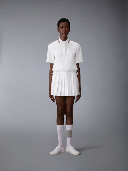 EYELASH TWEED DRAWSTRING PLEATED MINI SKIRT WHITE