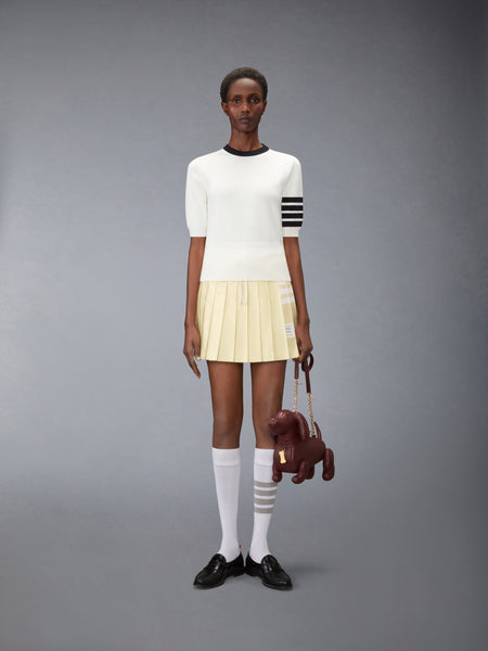 OXFORD 4-BAR DRAWSTRING PLEATED MINI SKIRT ペール イエロー