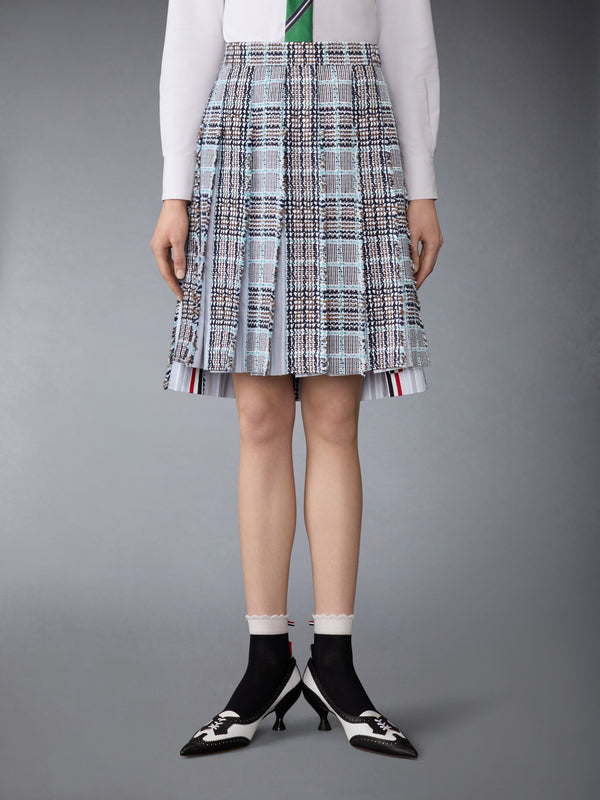 PLAID CHECK SUMMER TWEED FRAYED PLEATED SKIRT - image 1