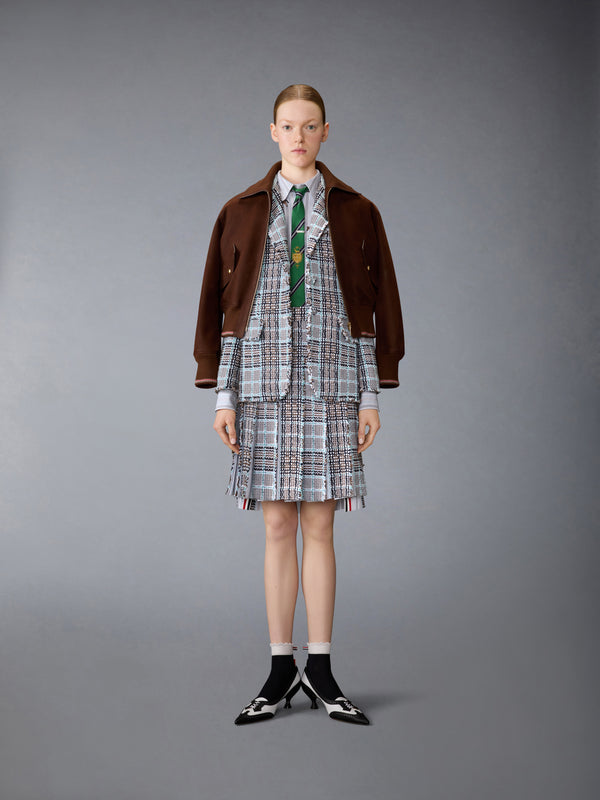 PLAID CHECK SUMMER TWEED FRAYED PLEATED SKIRT - image 4