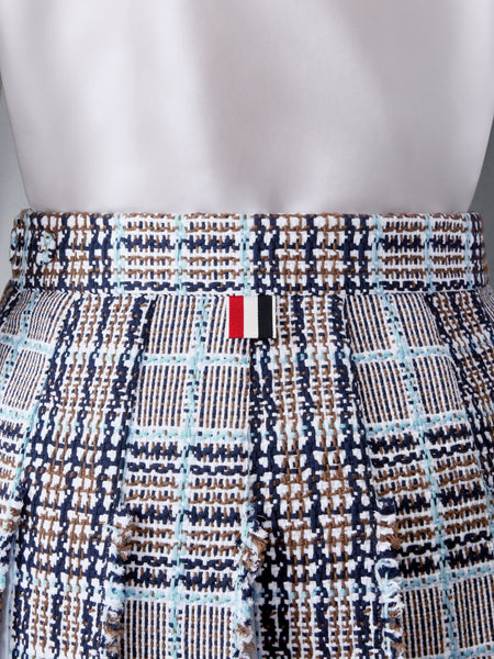 PLAID CHECK SUMMER TWEED FRAYED PLEATED SKIRT SEASONAL MULTI