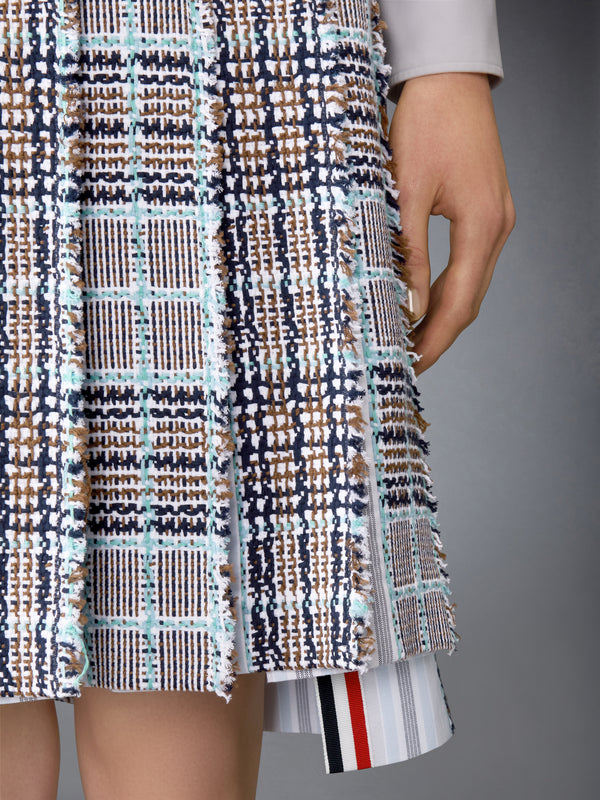 PLAID CHECK SUMMER TWEED FRAYED PLEATED SKIRT - image 6