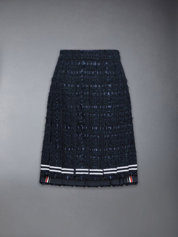 SATIN RIBBON TWEED FRAYED PLEATED SKIRT - featured image