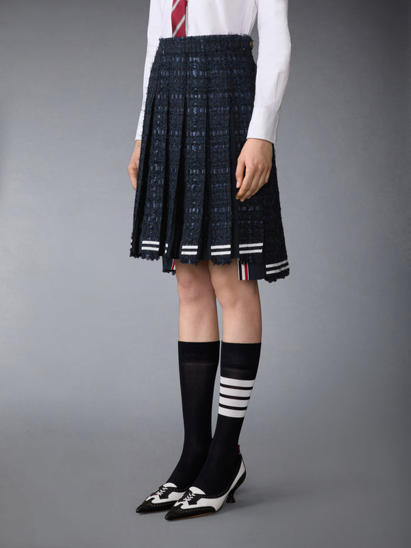 SATIN RIBBON TWEED FRAYED PLEATED SKIRT - image 2