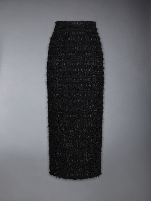 SATIN RIBBON TWEED FRAYED HOBBLE SKIRT - featured image