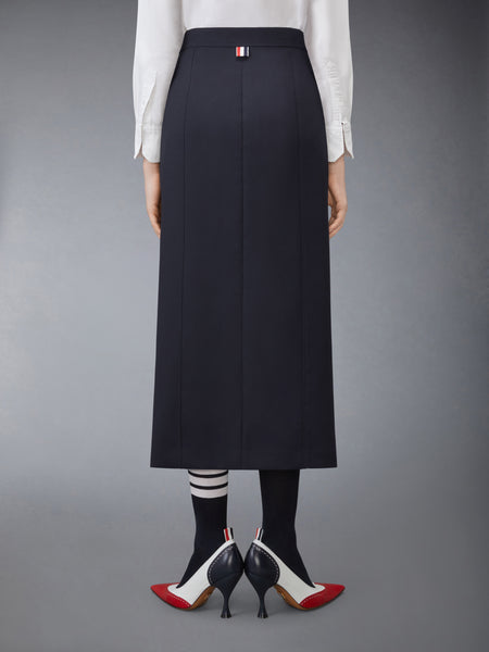 HOPSACK SUITING BUTTON FRONT SKIRT NAVY