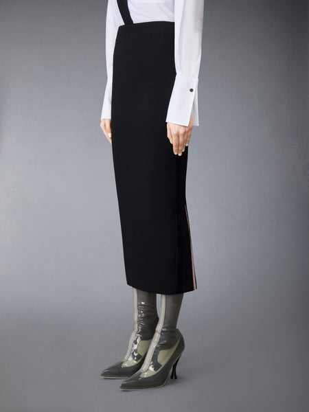 SOLID WOOL CREPE LOW RISE MAXI HOBBLE SKIRT BLACK