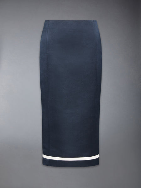 SOLID DOUBLE DUCHESS PENCIL SKIRT NAVY