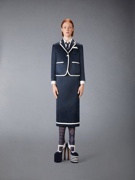 SOLID DOUBLE DUCHESS PENCIL SKIRT NAVY