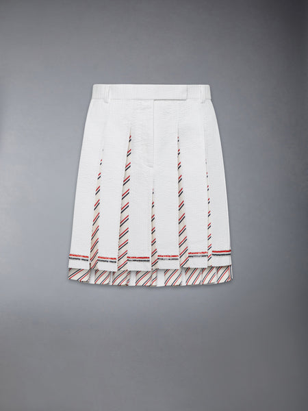 RWB BUGLE BEAD TIPPING LOW RISE PLEATED SKIRT WHITE