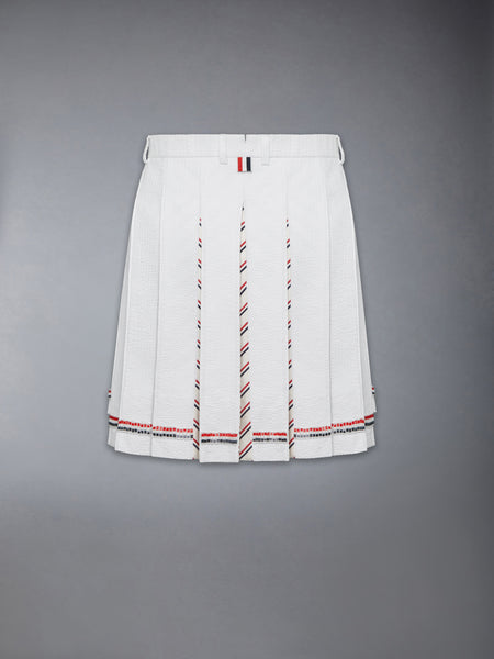 RWB BUGLE BEAD TIPPING LOW RISE PLEATED SKIRT WHITE