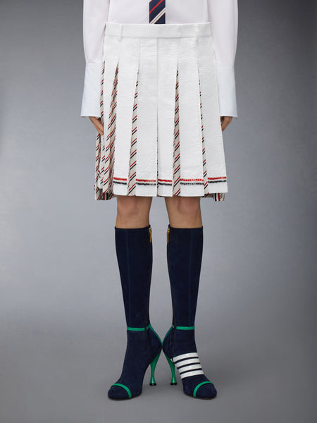 RWB BUGLE BEAD TIPPING LOW RISE PLEATED SKIRT WHITE