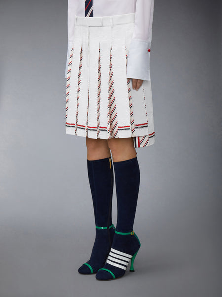 RWB BUGLE BEAD TIPPING LOW RISE PLEATED SKIRT WHITE