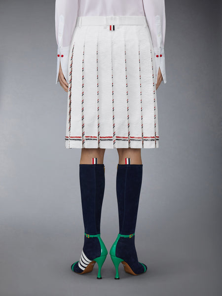 RWB BUGLE BEAD TIPPING LOW RISE PLEATED SKIRT WHITE