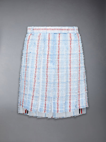 STRIPED SHEER TWEED LOW RISE PLEATED SKIRT LIGHT BLUE