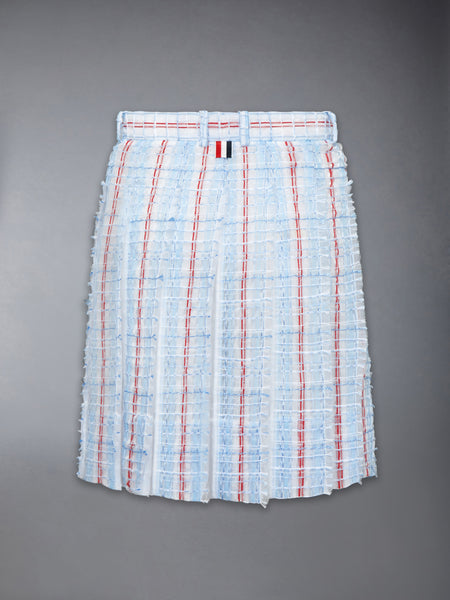 STRIPED SHEER TWEED LOW RISE PLEATED SKIRT LIGHT BLUE