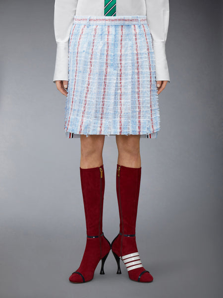 STRIPED SHEER TWEED LOW RISE PLEATED SKIRT LIGHT BLUE