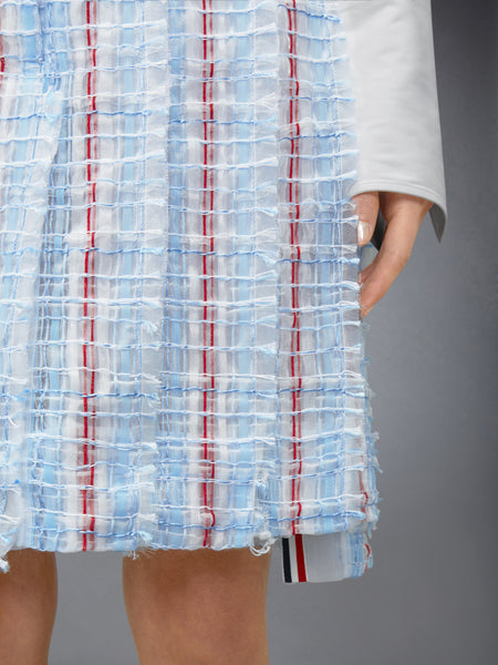 STRIPED SHEER TWEED LOW RISE PLEATED SKIRT LIGHT BLUE