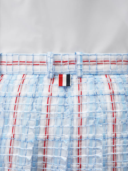 STRIPED SHEER TWEED LOW RISE PLEATED SKIRT LIGHT BLUE
