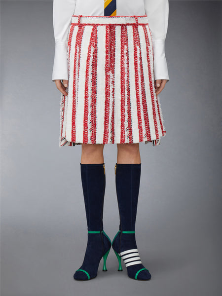 RIBBON TWEED LOW RISE PLEATED SKIRT RWBWHT