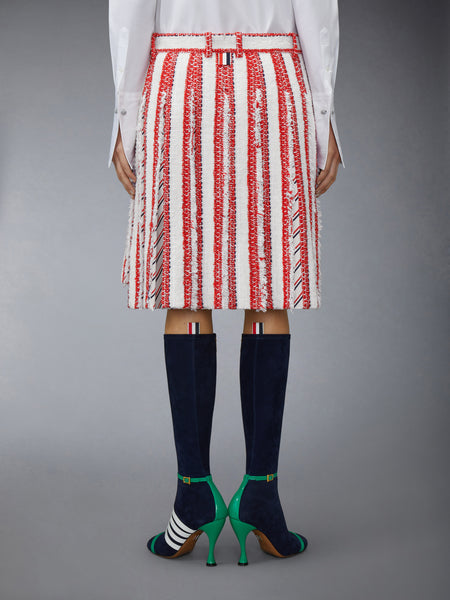 RIBBON TWEED LOW RISE PLEATED SKIRT RWBWHT