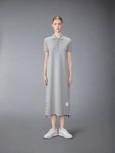 PIQUE RWB STRIPE POLO MIDI DRESS LT GREY