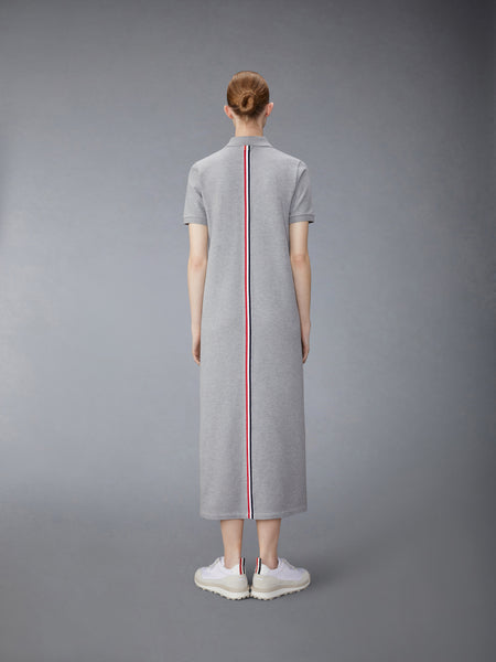 PIQUE RWB STRIPE POLO MIDI DRESS LT GREY