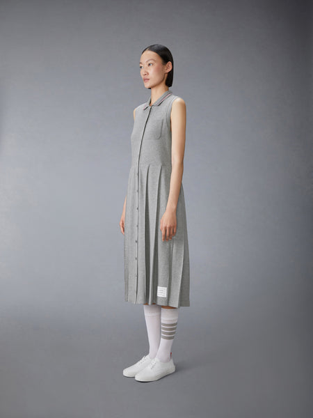 COTTON WAFFLE PLEATED POLO DRESS LT GREY