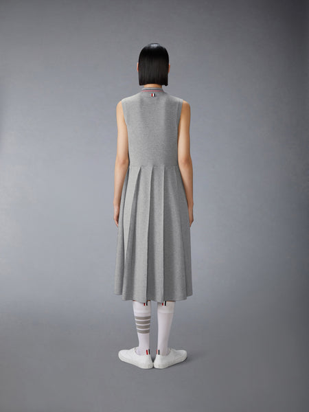 COTTON WAFFLE PLEATED POLO DRESS LT GREY